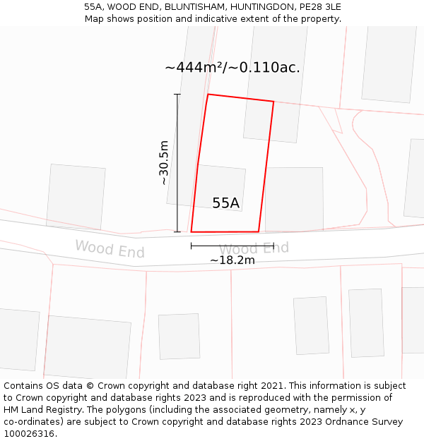 55A, WOOD END, BLUNTISHAM, HUNTINGDON, PE28 3LE: Plot and title map