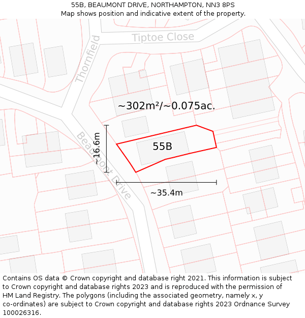 55B, BEAUMONT DRIVE, NORTHAMPTON, NN3 8PS: Plot and title map