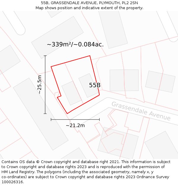 55B, GRASSENDALE AVENUE, PLYMOUTH, PL2 2SN: Plot and title map