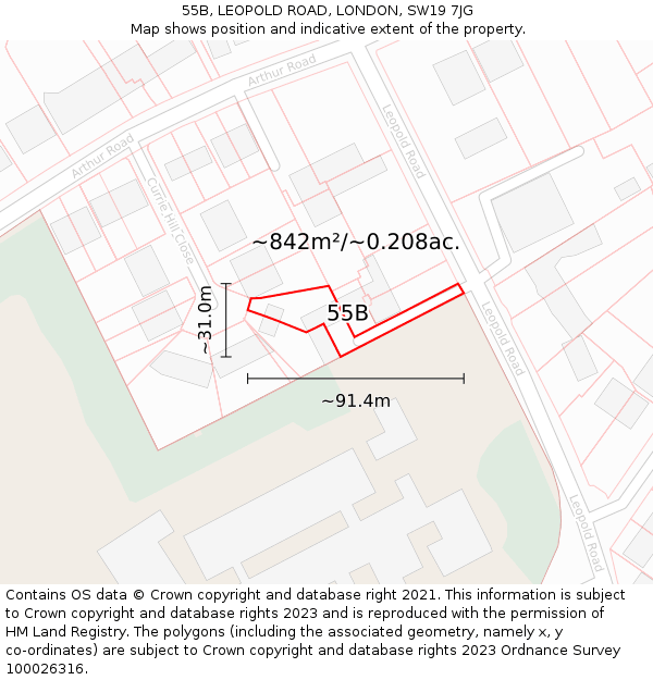 55B, LEOPOLD ROAD, LONDON, SW19 7JG: Plot and title map
