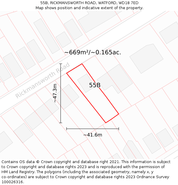 55B, RICKMANSWORTH ROAD, WATFORD, WD18 7ED: Plot and title map