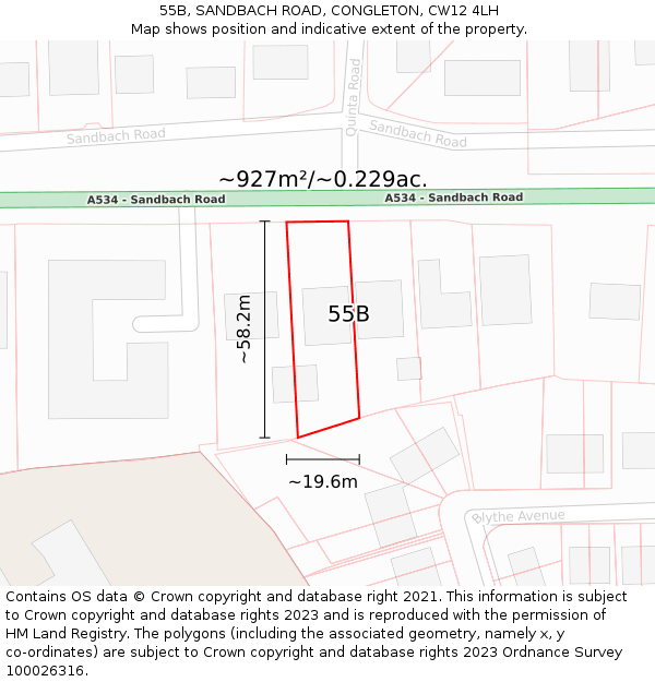 55B, SANDBACH ROAD, CONGLETON, CW12 4LH: Plot and title map
