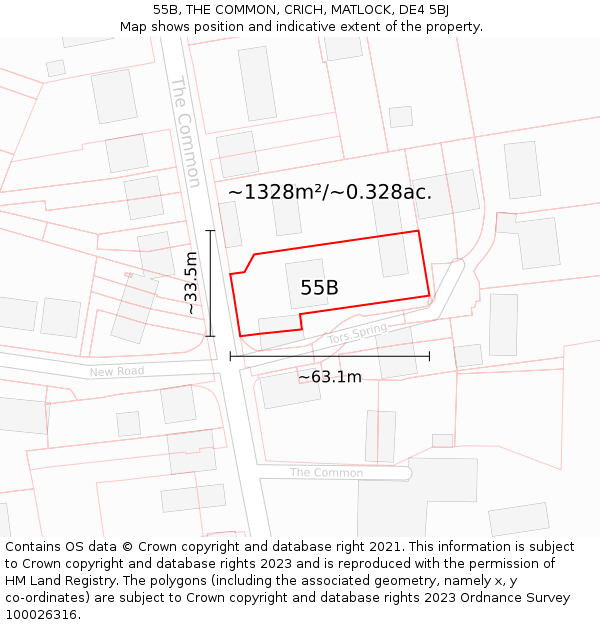 55B, THE COMMON, CRICH, MATLOCK, DE4 5BJ: Plot and title map