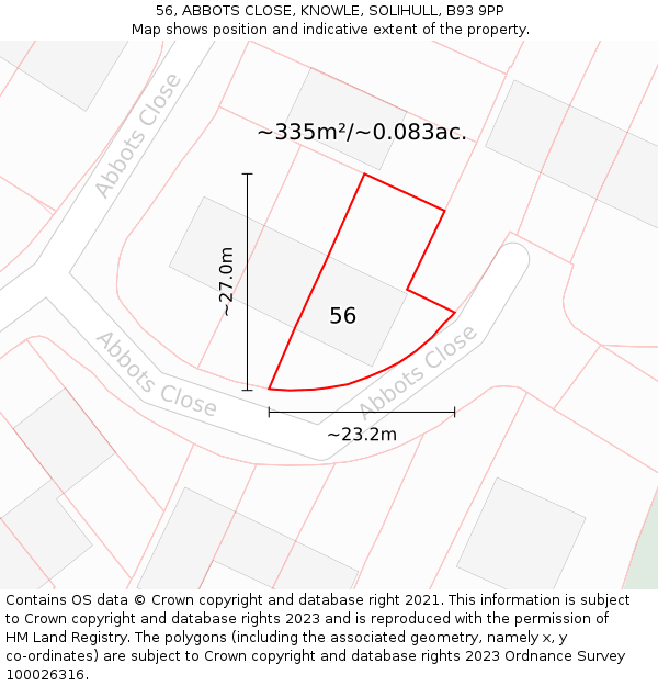 56, ABBOTS CLOSE, KNOWLE, SOLIHULL, B93 9PP: Plot and title map