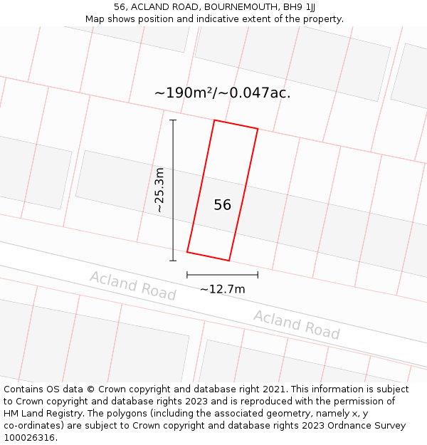56, ACLAND ROAD, BOURNEMOUTH, BH9 1JJ: Plot and title map