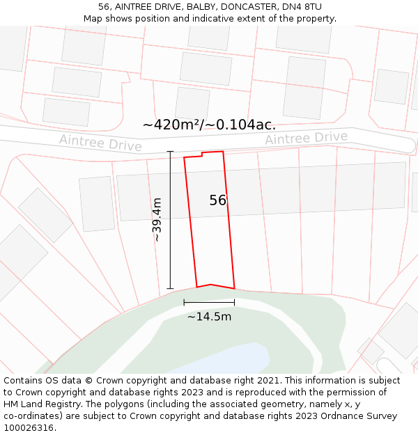56, AINTREE DRIVE, BALBY, DONCASTER, DN4 8TU: Plot and title map