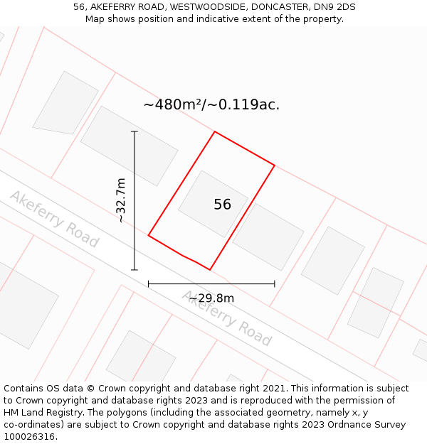56, AKEFERRY ROAD, WESTWOODSIDE, DONCASTER, DN9 2DS: Plot and title map