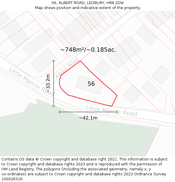 56, ALBERT ROAD, LEDBURY, HR8 2DW: Plot and title map