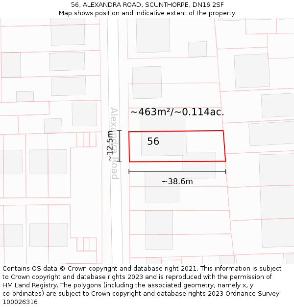 56, ALEXANDRA ROAD, SCUNTHORPE, DN16 2SF: Plot and title map
