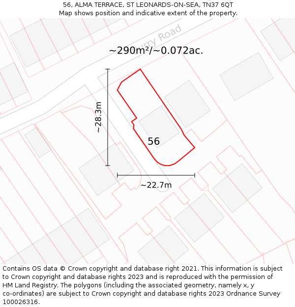 56, ALMA TERRACE, ST LEONARDS-ON-SEA, TN37 6QT: Plot and title map