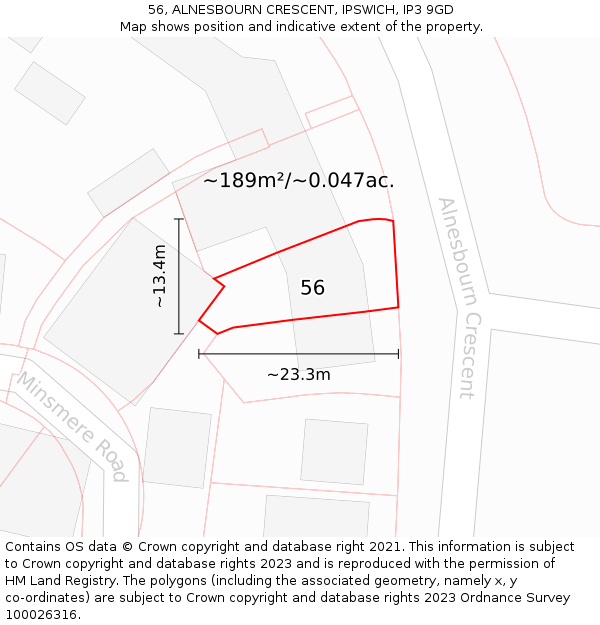 56, ALNESBOURN CRESCENT, IPSWICH, IP3 9GD: Plot and title map