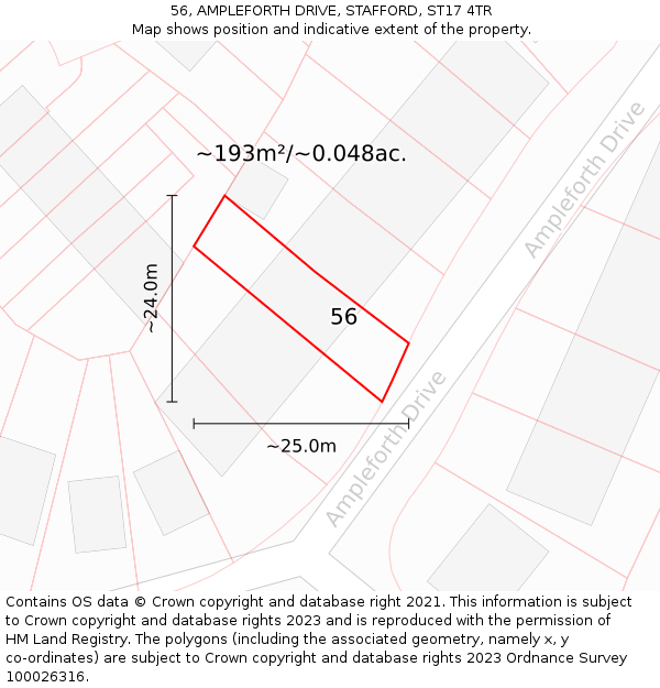 56, AMPLEFORTH DRIVE, STAFFORD, ST17 4TR: Plot and title map