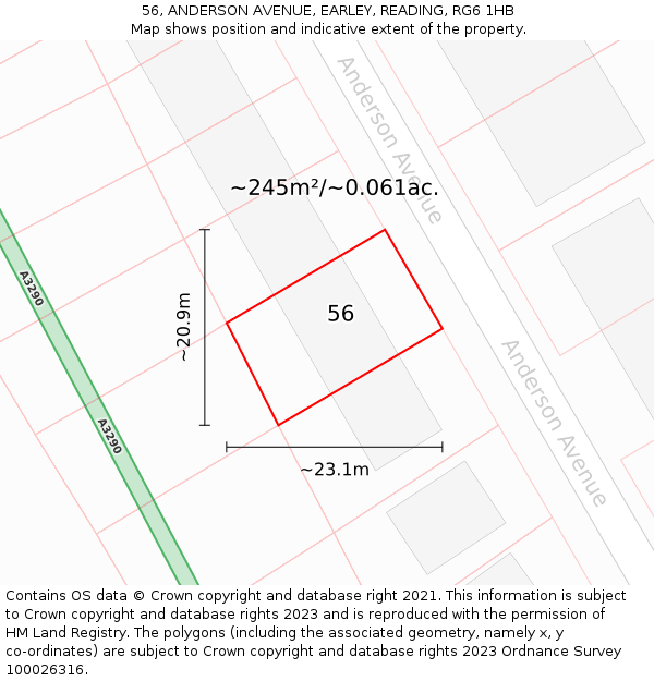 56, ANDERSON AVENUE, EARLEY, READING, RG6 1HB: Plot and title map