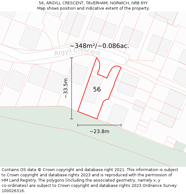 56, ARGYLL CRESCENT, TAVERHAM, NORWICH, NR8 6YY: Plot and title map