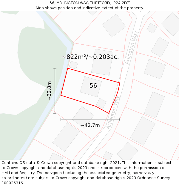 56, ARLINGTON WAY, THETFORD, IP24 2DZ: Plot and title map