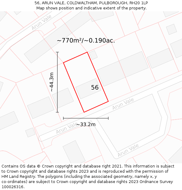 56, ARUN VALE, COLDWALTHAM, PULBOROUGH, RH20 1LP: Plot and title map