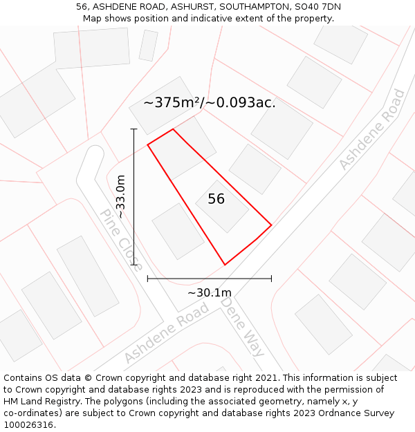56, ASHDENE ROAD, ASHURST, SOUTHAMPTON, SO40 7DN: Plot and title map