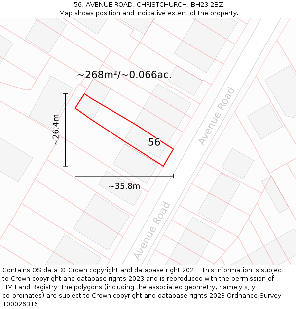 56, AVENUE ROAD, CHRISTCHURCH, BH23 2BZ: Plot and title map