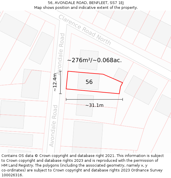 56, AVONDALE ROAD, BENFLEET, SS7 1EJ: Plot and title map