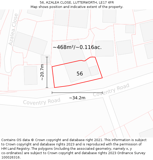 56, AZALEA CLOSE, LUTTERWORTH, LE17 4FR: Plot and title map