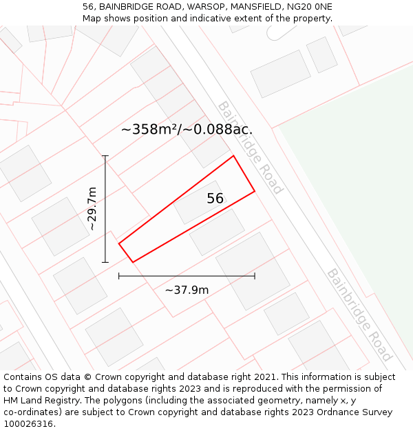 56, BAINBRIDGE ROAD, WARSOP, MANSFIELD, NG20 0NE: Plot and title map
