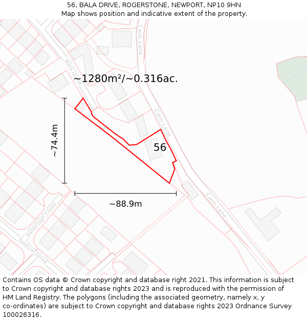 56, BALA DRIVE, ROGERSTONE, NEWPORT, NP10 9HN: Plot and title map
