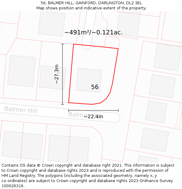 56, BALMER HILL, GAINFORD, DARLINGTON, DL2 3EL: Plot and title map