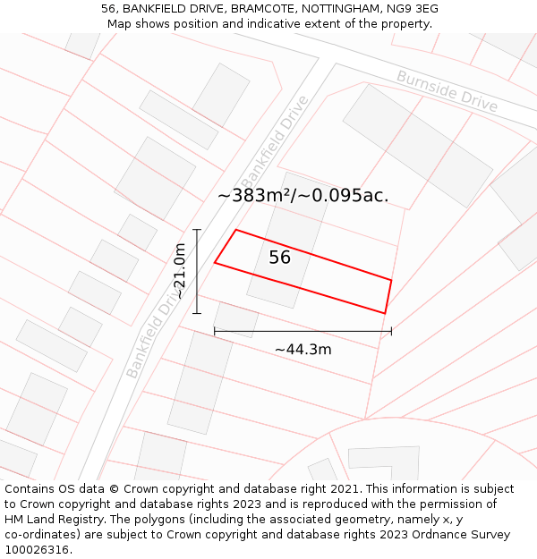 56, BANKFIELD DRIVE, BRAMCOTE, NOTTINGHAM, NG9 3EG: Plot and title map