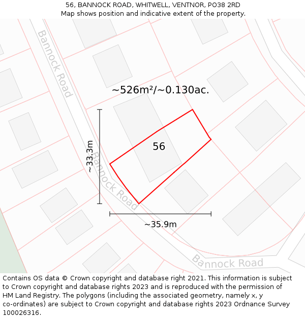 56, BANNOCK ROAD, WHITWELL, VENTNOR, PO38 2RD: Plot and title map
