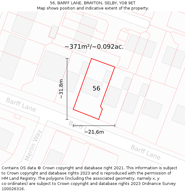 56, BARFF LANE, BRAYTON, SELBY, YO8 9ET: Plot and title map