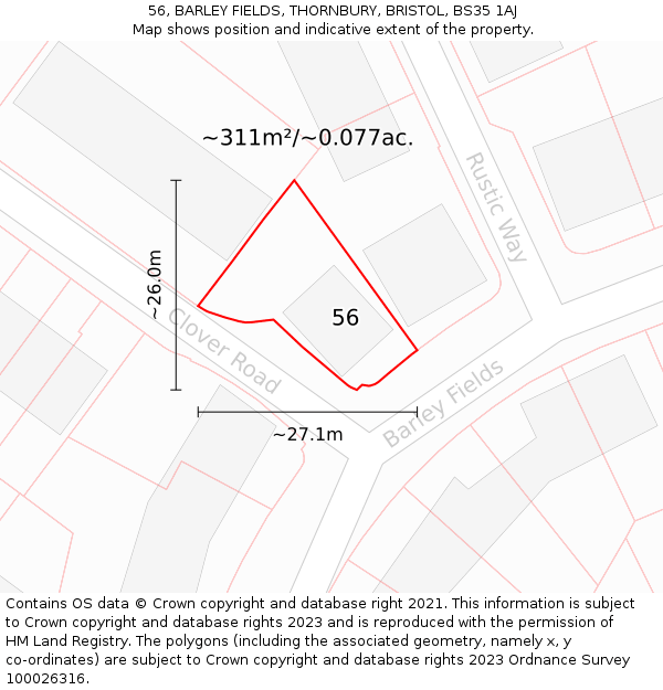 56, BARLEY FIELDS, THORNBURY, BRISTOL, BS35 1AJ: Plot and title map