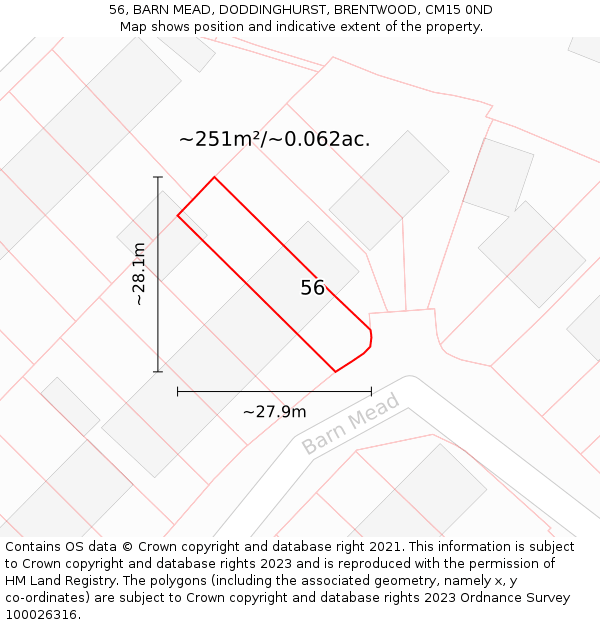 56, BARN MEAD, DODDINGHURST, BRENTWOOD, CM15 0ND: Plot and title map