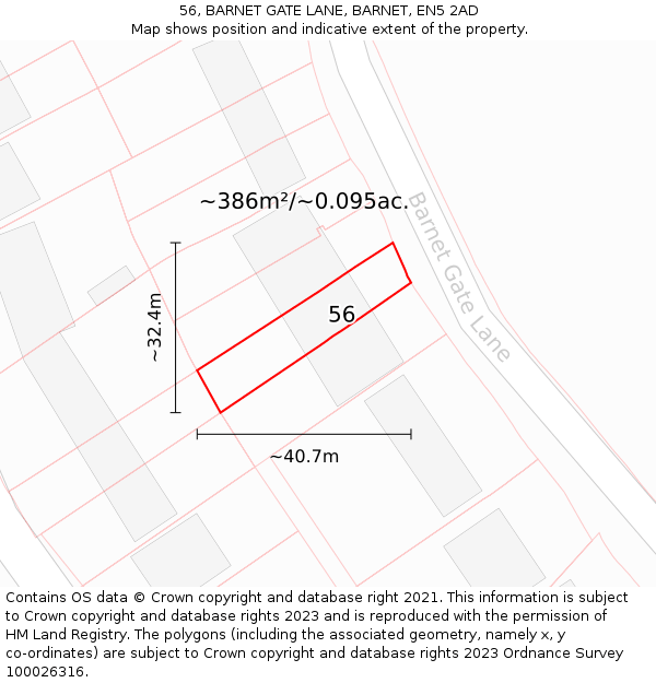 56, BARNET GATE LANE, BARNET, EN5 2AD: Plot and title map