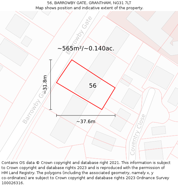 56, BARROWBY GATE, GRANTHAM, NG31 7LT: Plot and title map