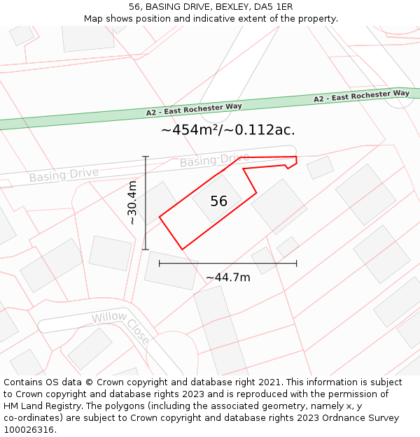 56, BASING DRIVE, BEXLEY, DA5 1ER: Plot and title map