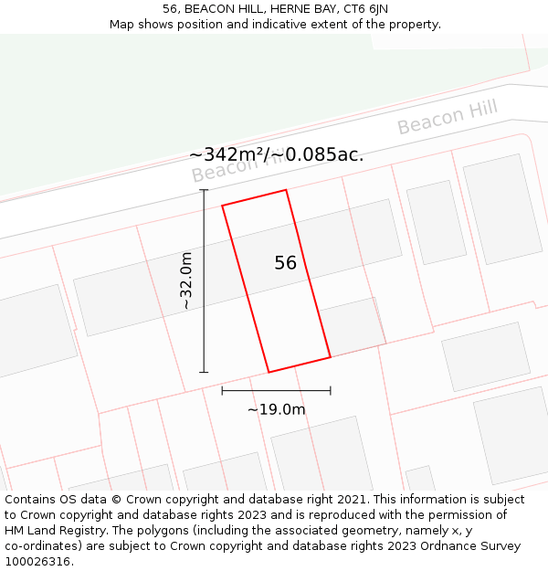 56, BEACON HILL, HERNE BAY, CT6 6JN: Plot and title map