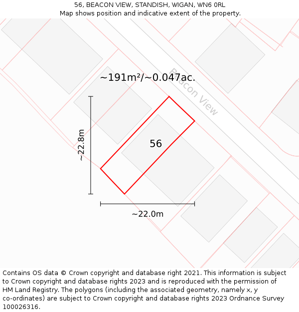 56, BEACON VIEW, STANDISH, WIGAN, WN6 0RL: Plot and title map