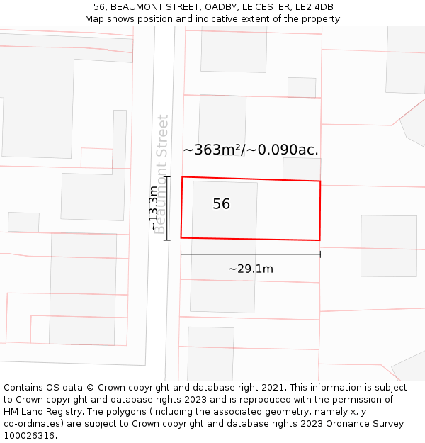 56, BEAUMONT STREET, OADBY, LEICESTER, LE2 4DB: Plot and title map