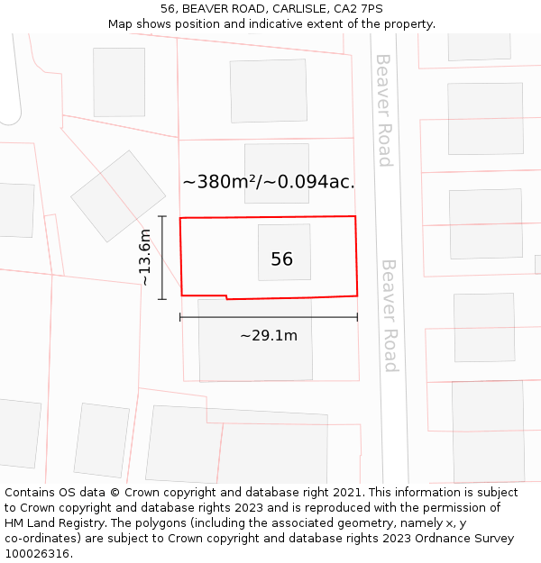 56, BEAVER ROAD, CARLISLE, CA2 7PS: Plot and title map