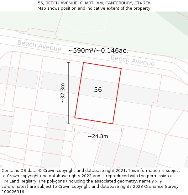 56, BEECH AVENUE, CHARTHAM, CANTERBURY, CT4 7TA: Plot and title map