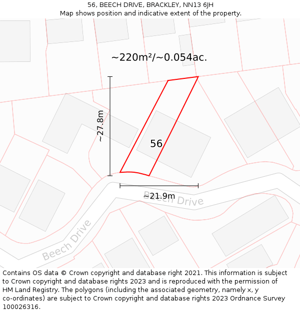 56, BEECH DRIVE, BRACKLEY, NN13 6JH: Plot and title map