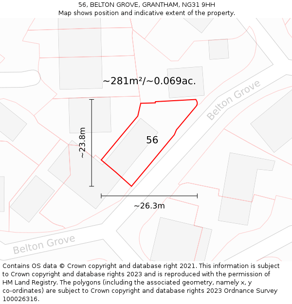 56, BELTON GROVE, GRANTHAM, NG31 9HH: Plot and title map