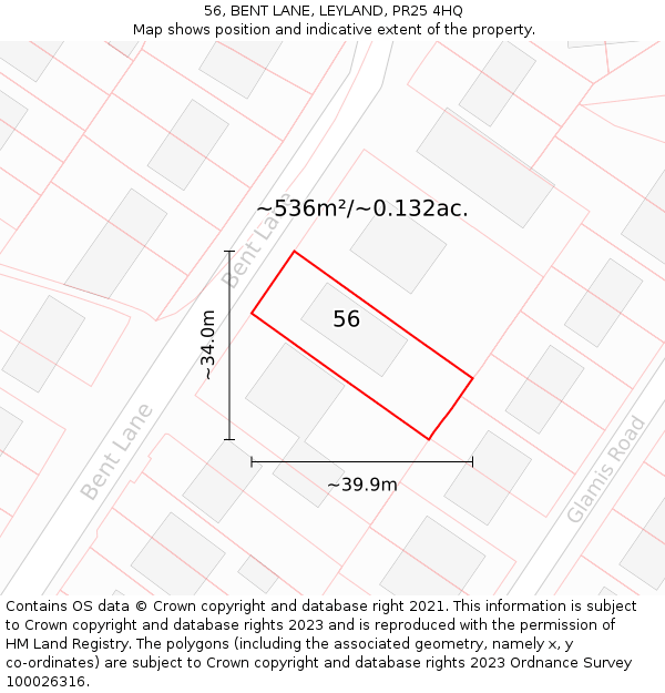 56, BENT LANE, LEYLAND, PR25 4HQ: Plot and title map