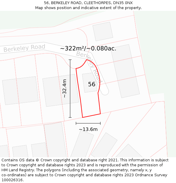 56, BERKELEY ROAD, CLEETHORPES, DN35 0NX: Plot and title map