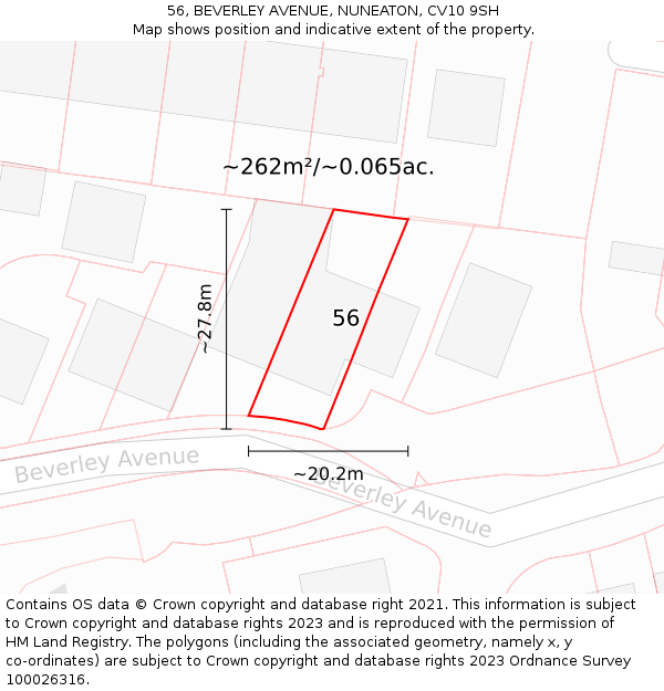 56, BEVERLEY AVENUE, NUNEATON, CV10 9SH: Plot and title map