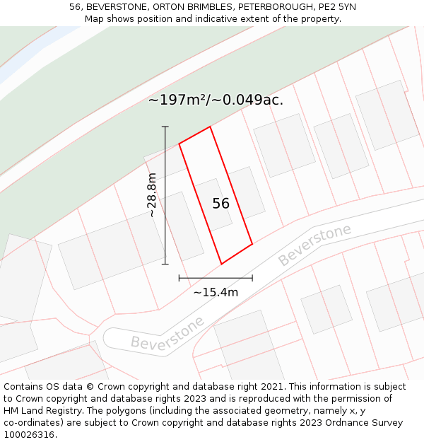 56, BEVERSTONE, ORTON BRIMBLES, PETERBOROUGH, PE2 5YN: Plot and title map