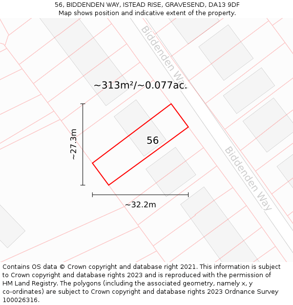 56, BIDDENDEN WAY, ISTEAD RISE, GRAVESEND, DA13 9DF: Plot and title map