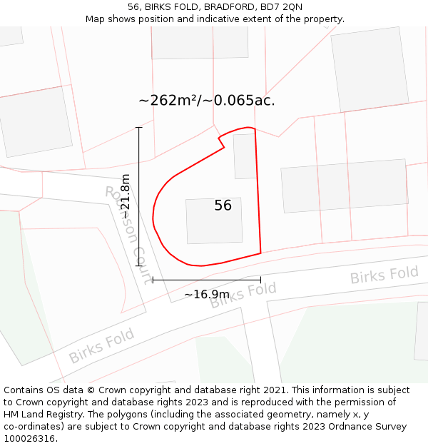56, BIRKS FOLD, BRADFORD, BD7 2QN: Plot and title map