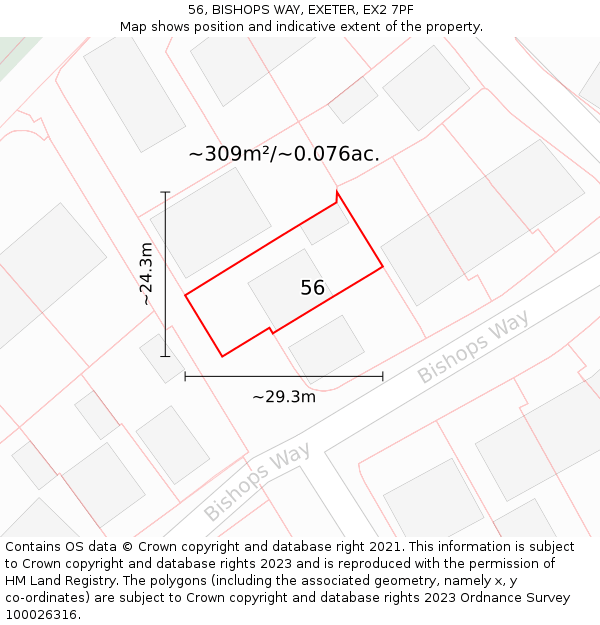 56, BISHOPS WAY, EXETER, EX2 7PF: Plot and title map