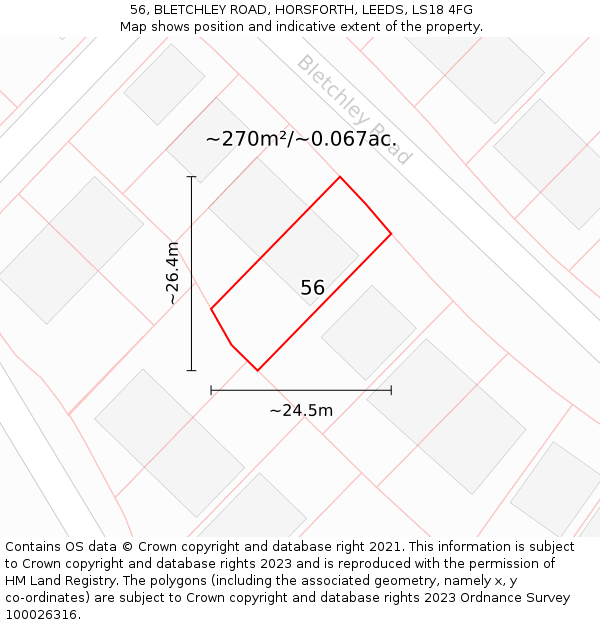 56, BLETCHLEY ROAD, HORSFORTH, LEEDS, LS18 4FG: Plot and title map
